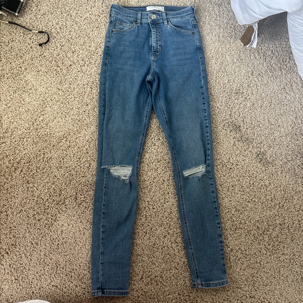 Topshop Blue Ripped Skinny Jeans